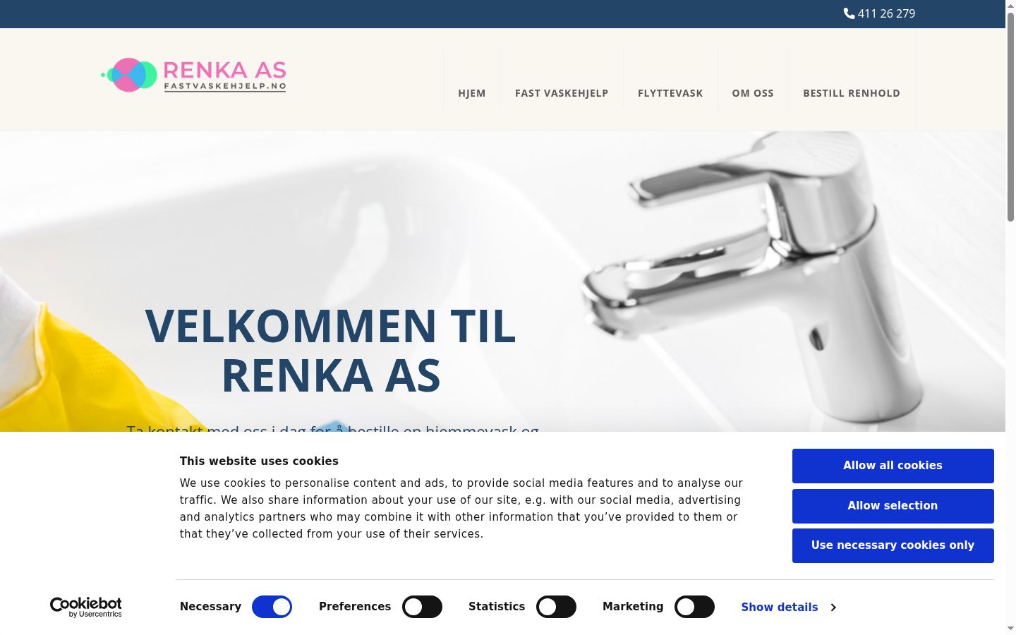 Skjermbilde av samtykkebanneret slik det vises før noen interaksjon