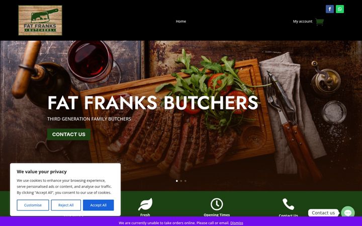 Screenshot of fatfranksbutchers.co.uk