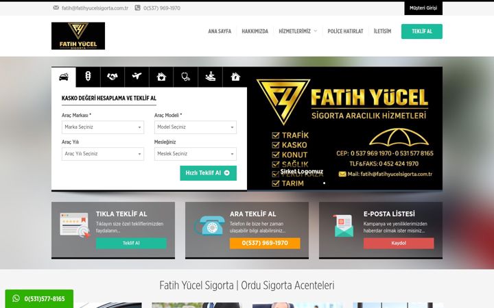 Captură de ecran a fatihyucelsigorta.com.tr