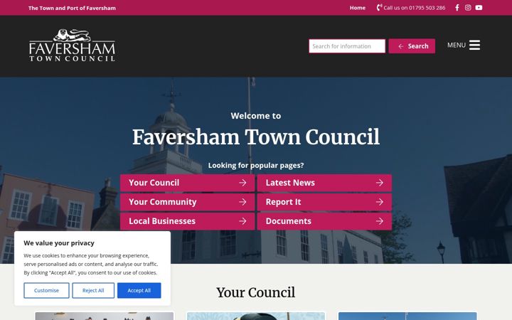 Captura de pantalla de favershamtowncouncil.gov.uk