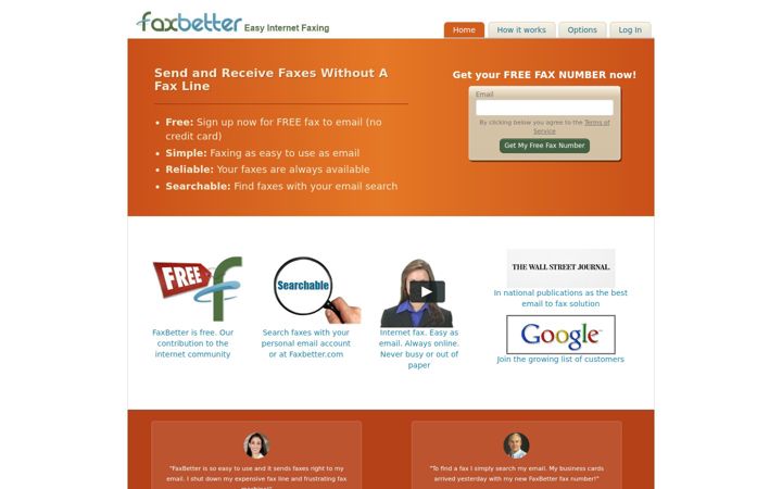 Screenshot of faxbetter.com