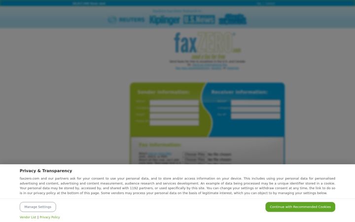 Posnetek zaslona faxzero.com