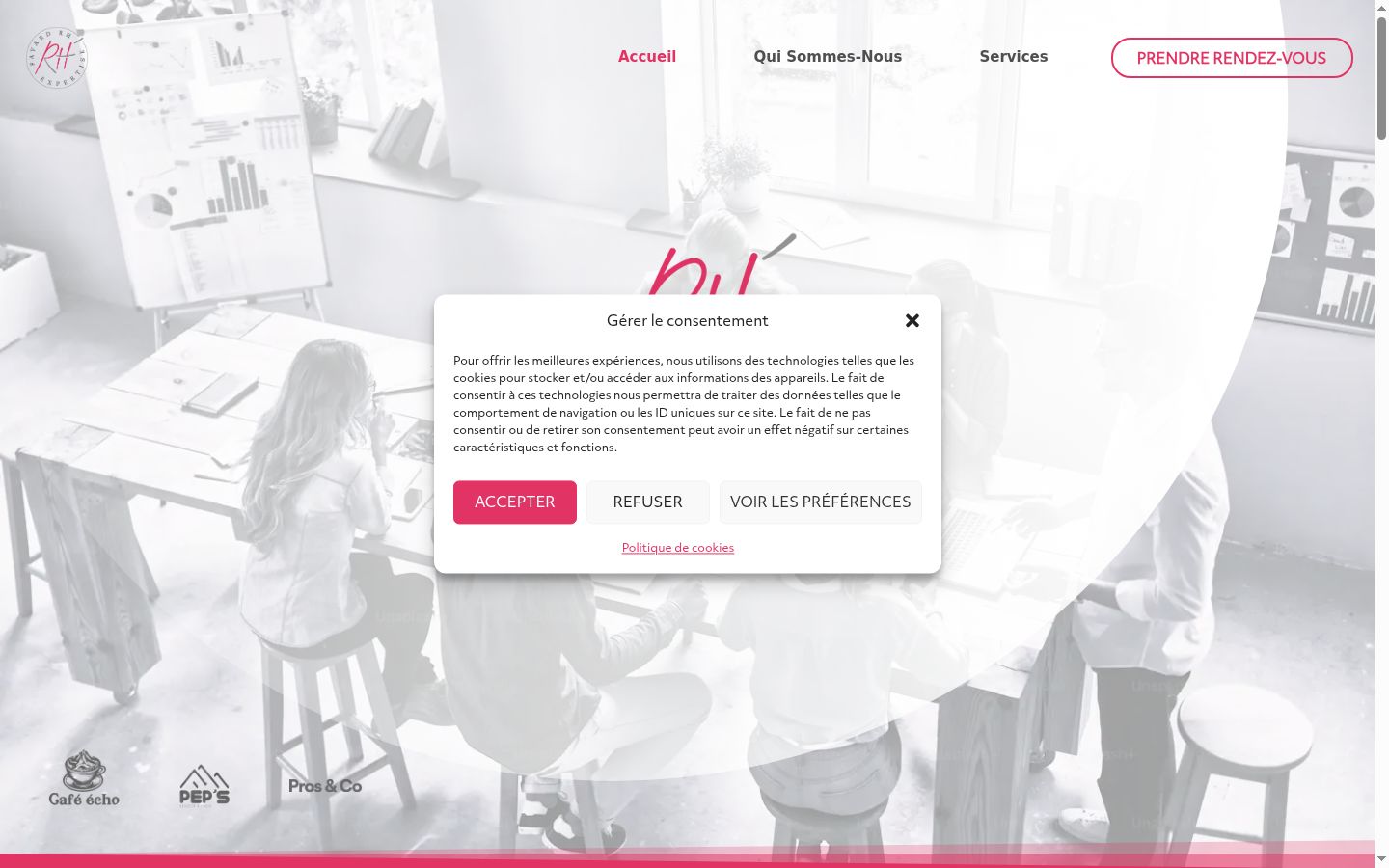 Capture d'écran de la bannière de consentement affichée avant toute interaction