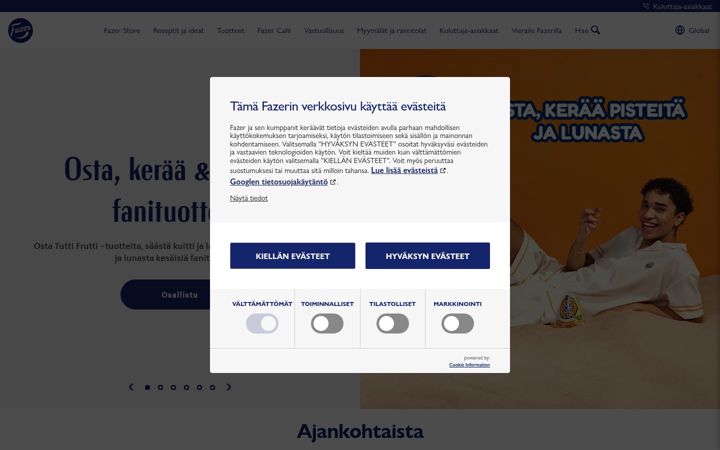 Screenshot of fazer.fi