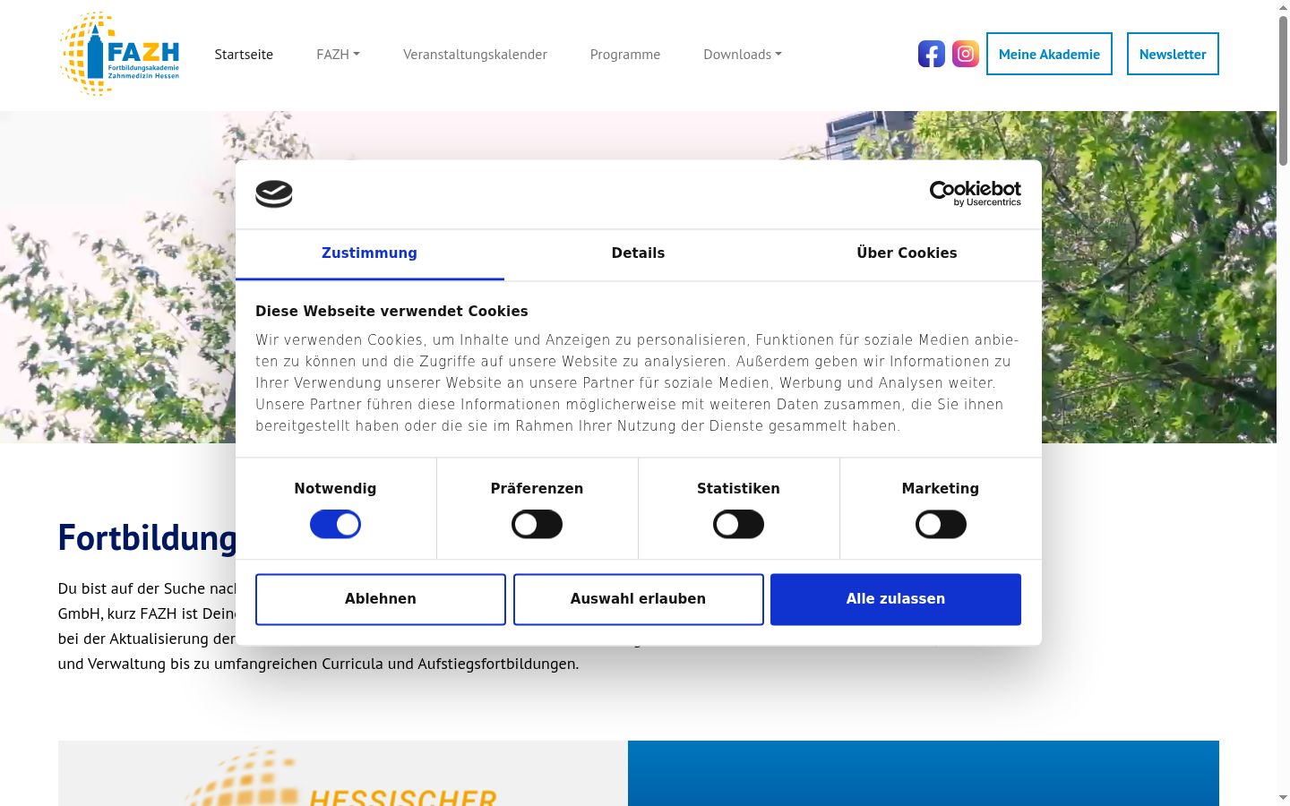 Skärmbild av samtyckesbannern som visades före någon interaktion