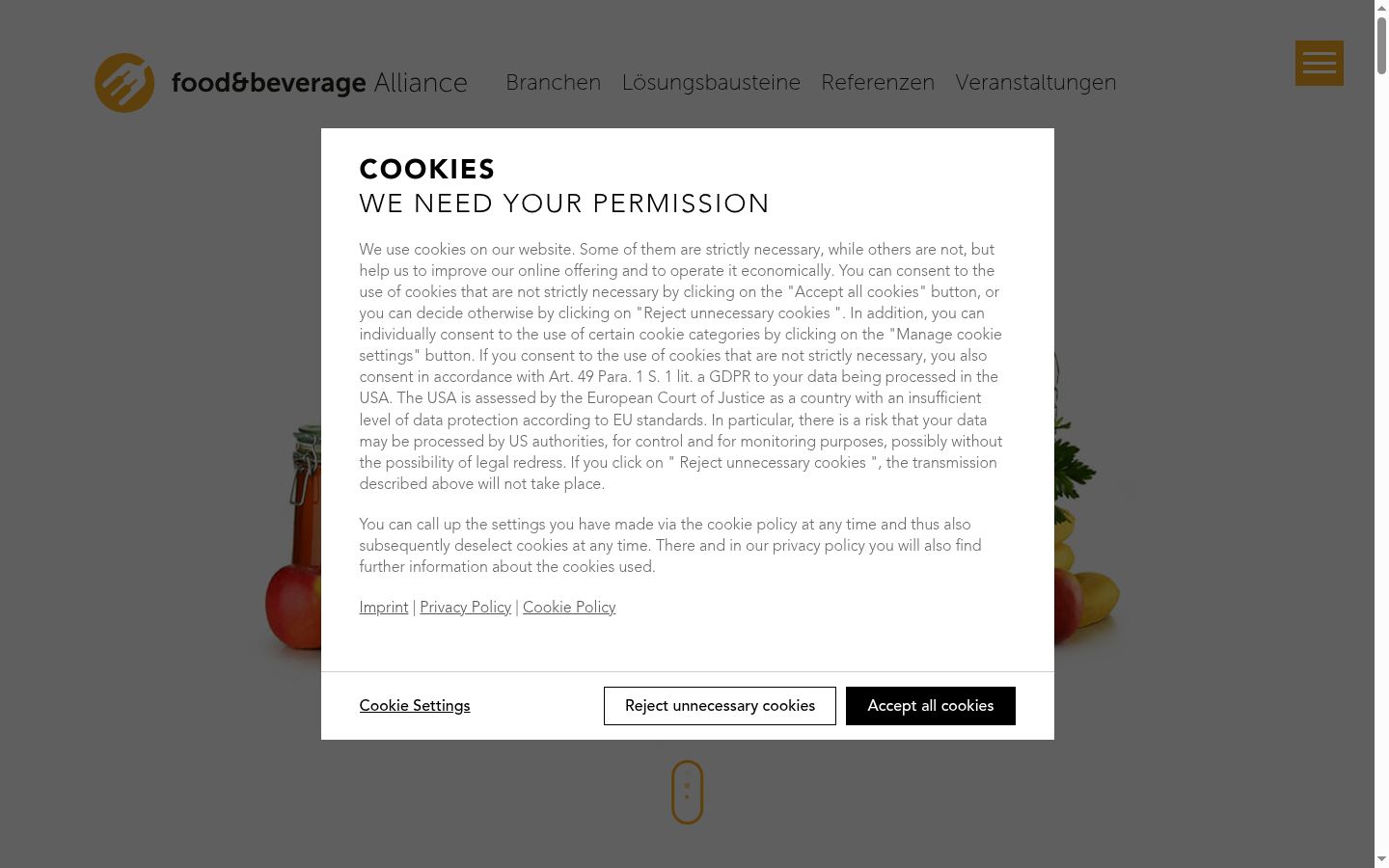 Screenshot of the consent banner shown before any interaction