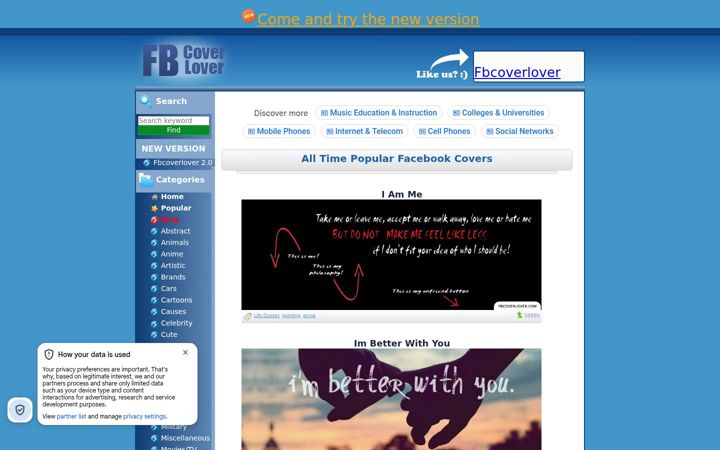 Screenshot of fbcoverlover.com