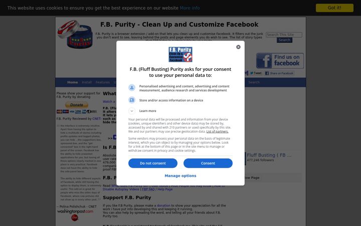 Snímek obrazovky fbpurity.com