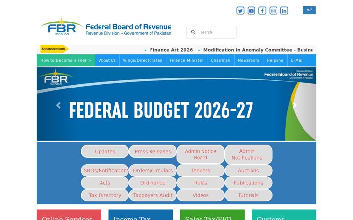 Screenshot ta' fbr.gov.pk