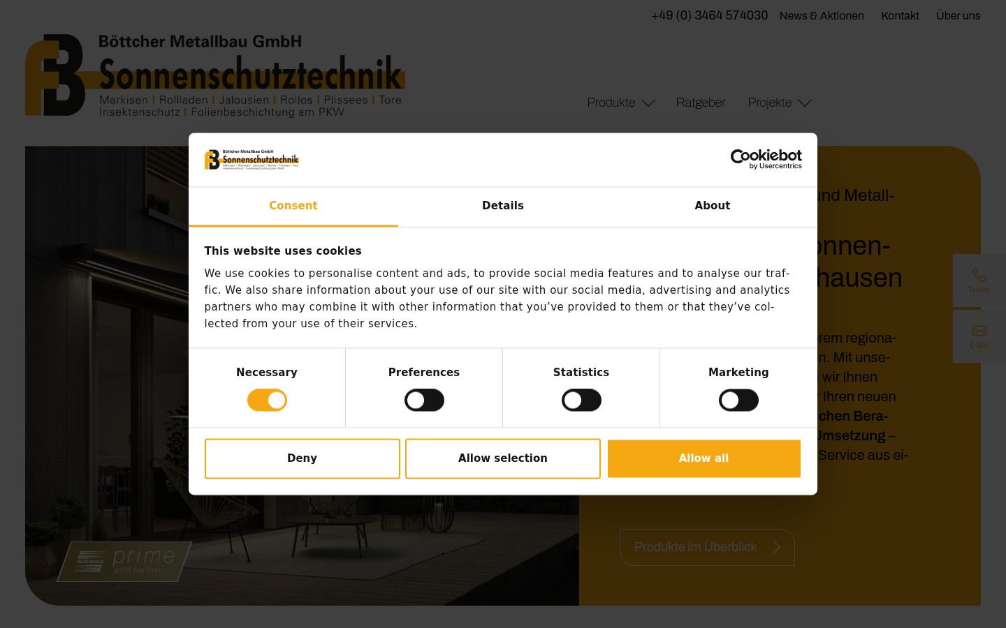 Screenshot del banner di consenso mostrato prima di qualsiasi interazione