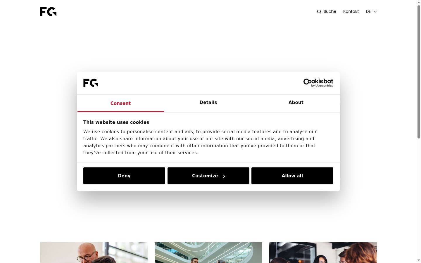 Screenshot del banner di consenso mostrato prima di qualsiasi interazione