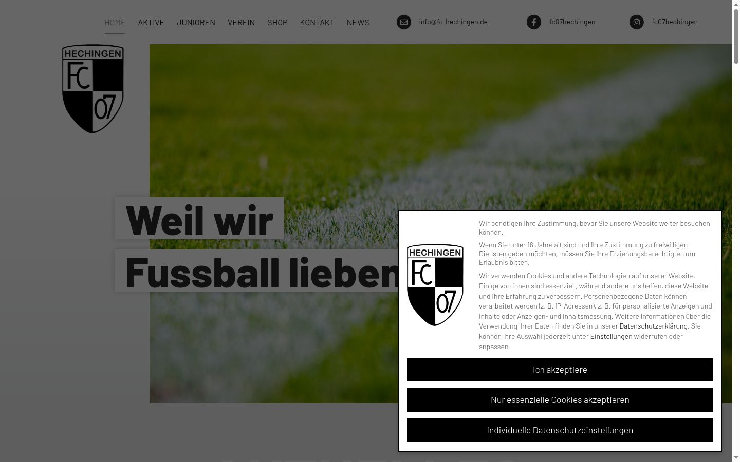 Screenshot des Einwilligungsbanners vor jeglicher Interaktion