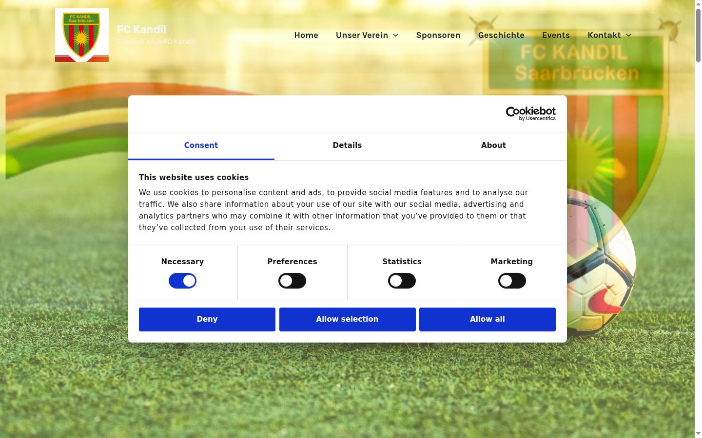 Screenshot del banner di consenso mostrato prima di qualsiasi interazione