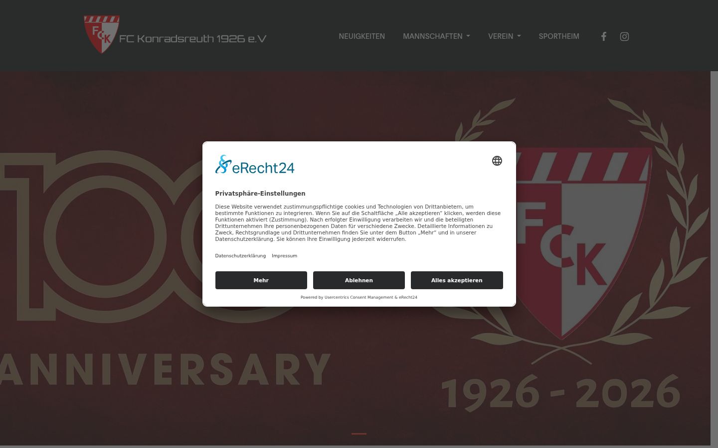 Screenshot del banner di consenso mostrato prima di qualsiasi interazione