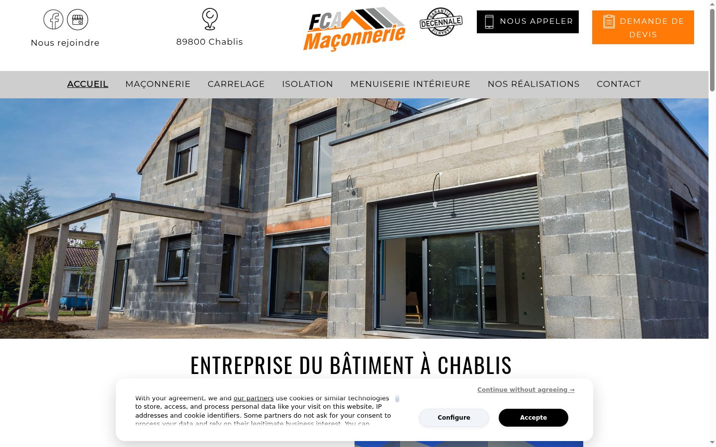Capture d'écran de la bannière de consentement affichée avant toute interaction