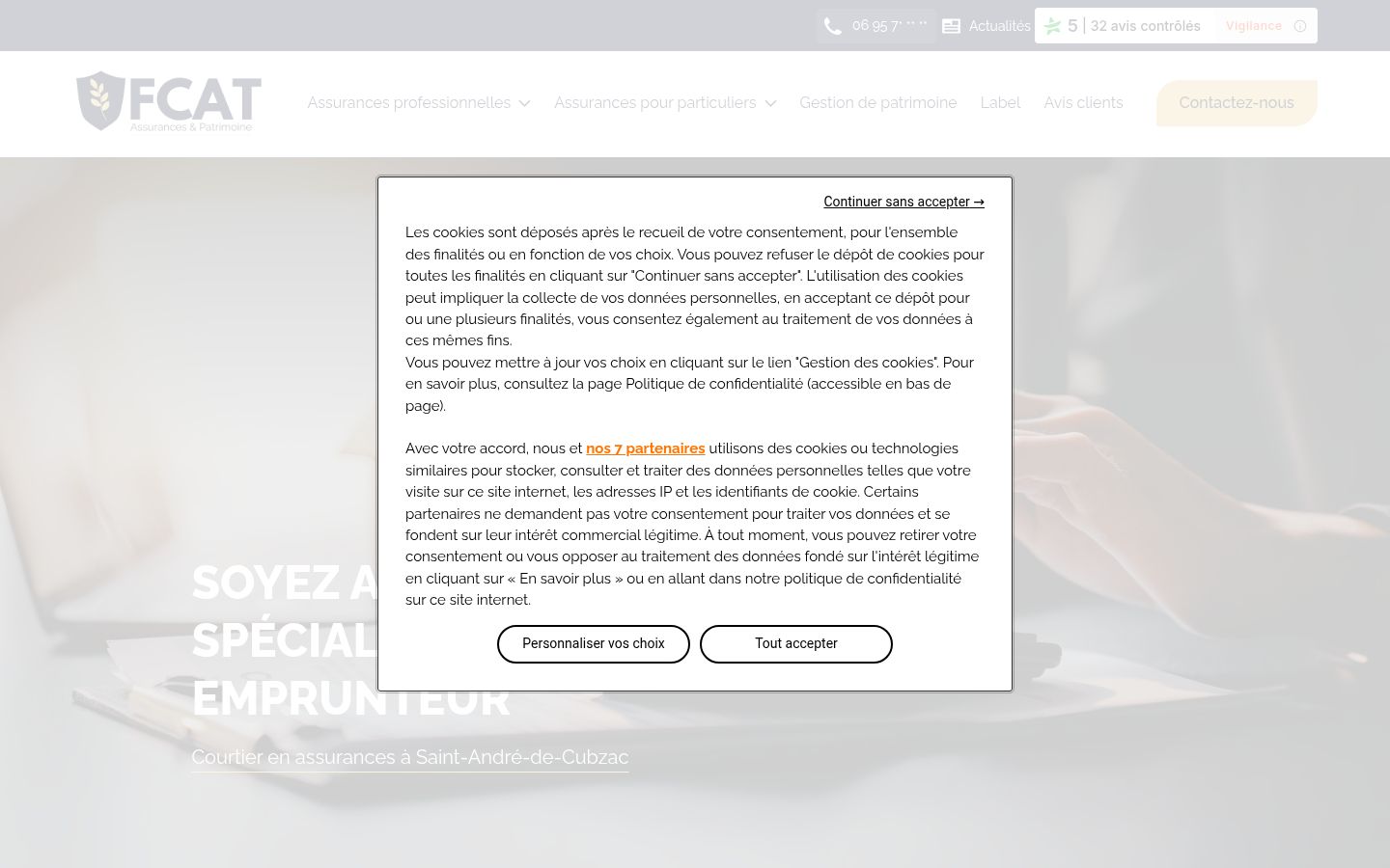 Capture d'écran de la bannière de consentement affichée avant toute interaction