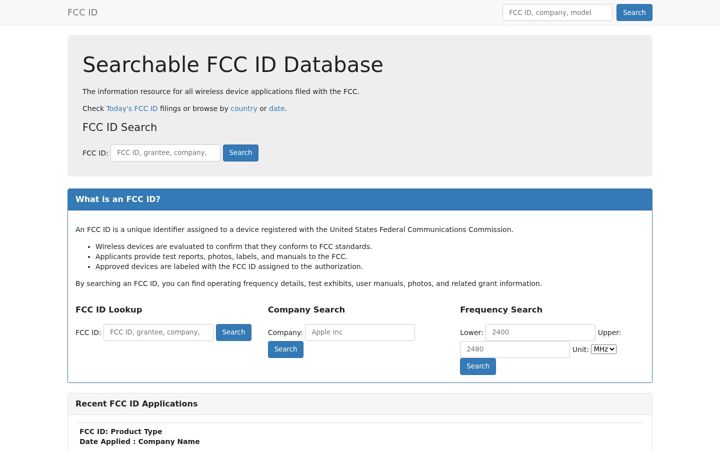 Ekraanipilt saidist fccid.io
