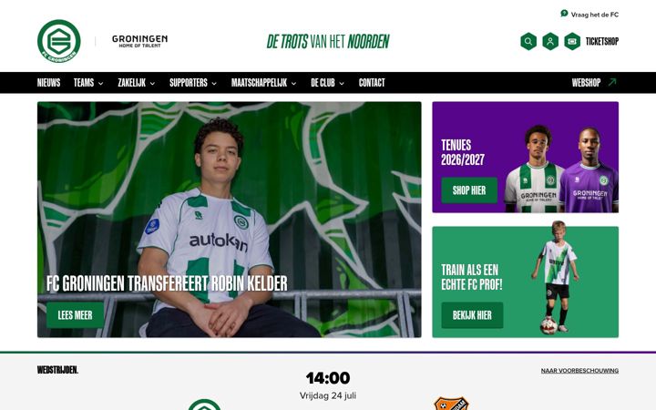 Screenshot van fcgroningen.nl