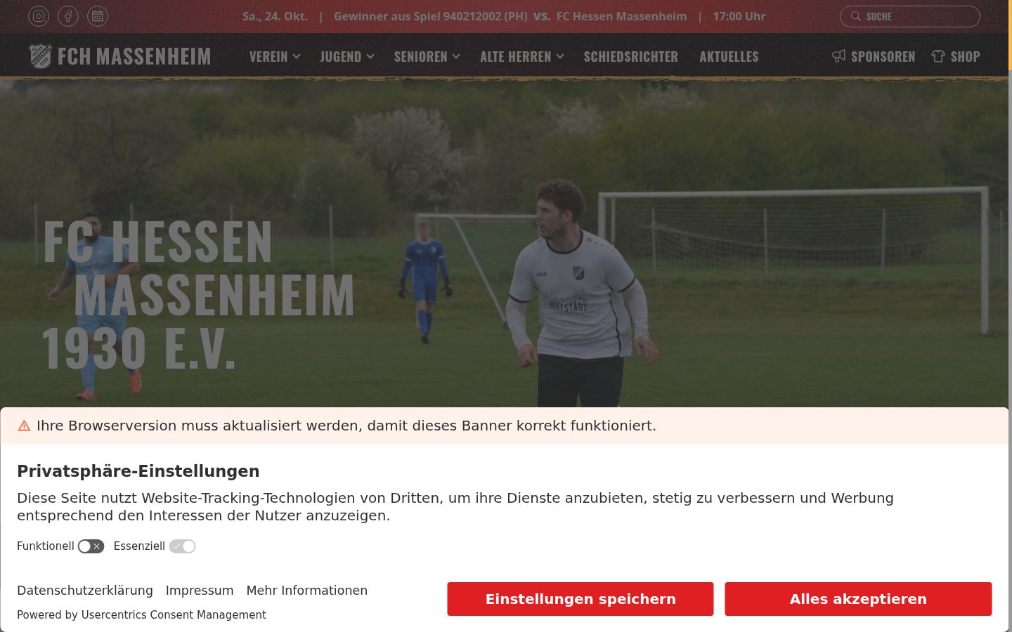 Screenshot des Einwilligungsbanners vor jeglicher Interaktion