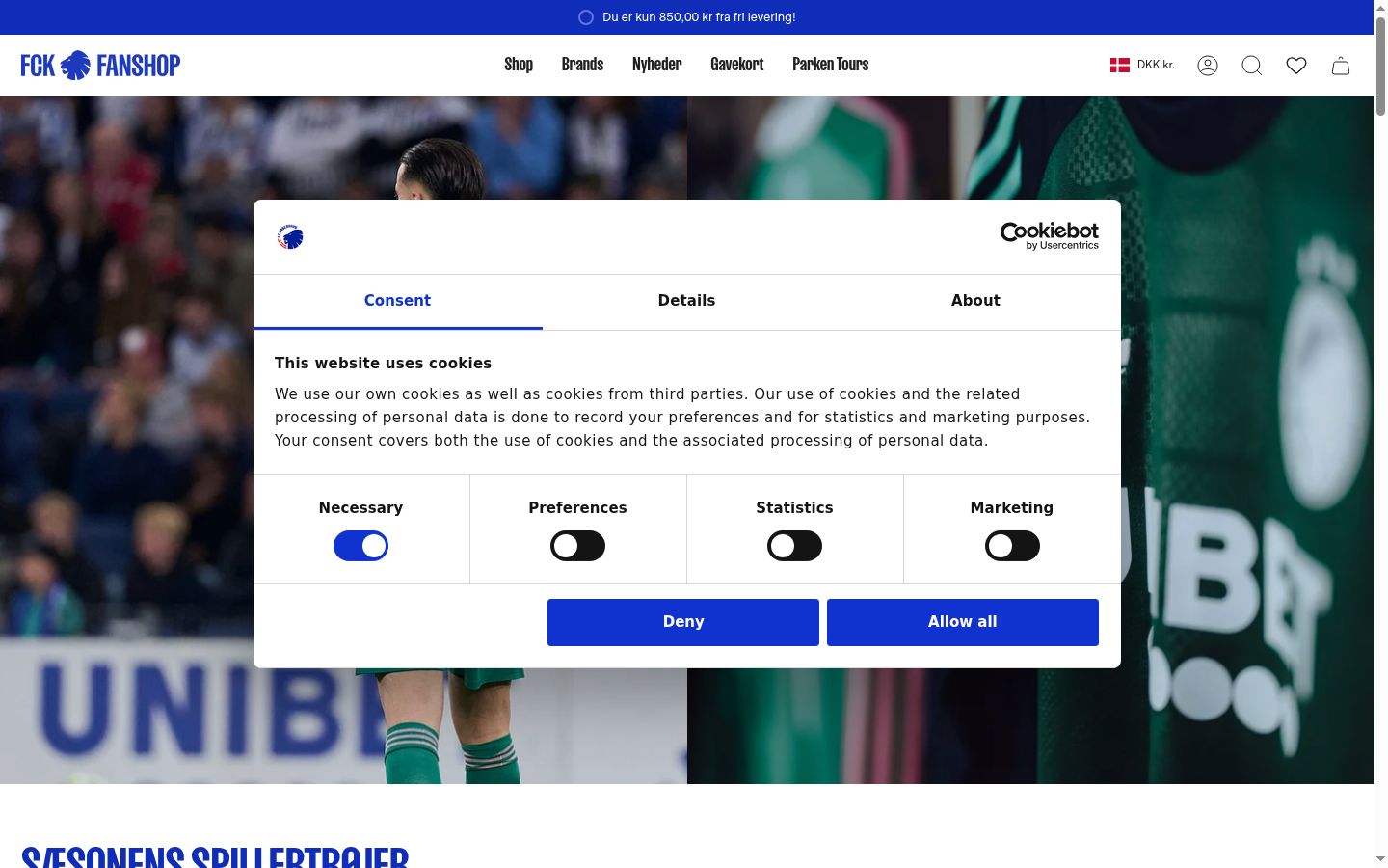 Captura de ecrã do banner de consentimento apresentado antes de qualquer interação