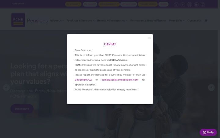 Screenshot of fcmbpensions.com