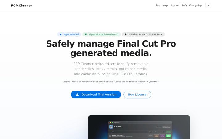 Screenshot of fcpcleaner.com