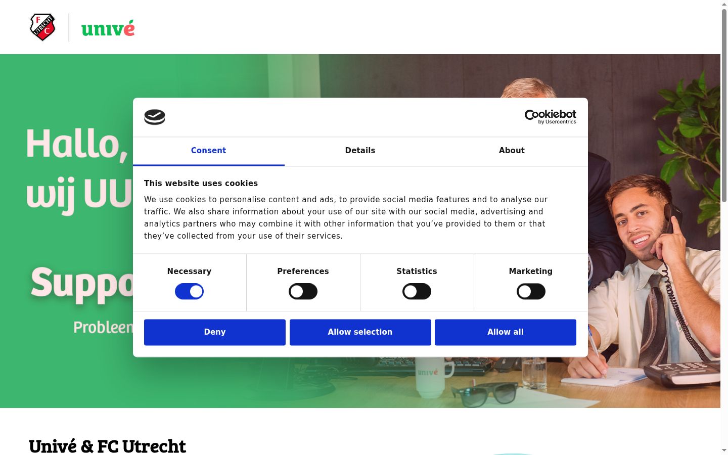 Sutikimo reklamjuostės, rodytos prieš bet kokią sąveiką, ekrano kopija