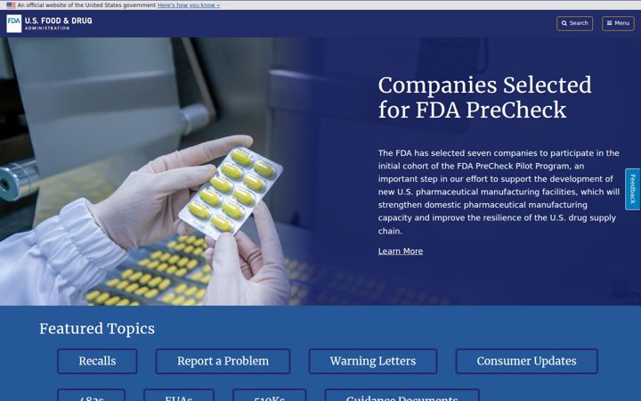 Skjámynd af fda.gov