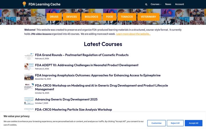 Screenshot of fdalearn.com