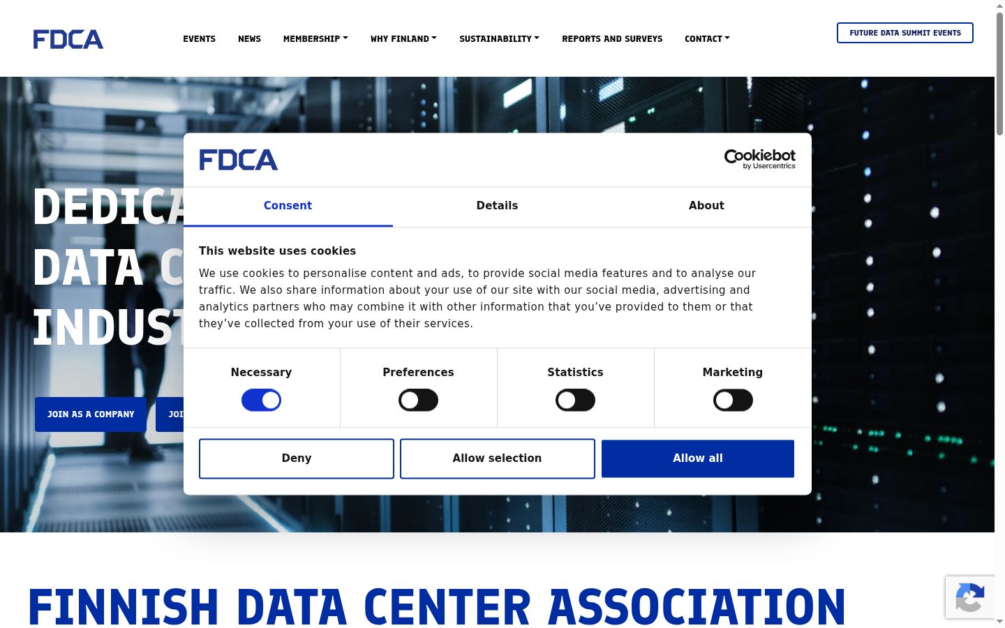 Screenshot του banner συγκατάθεσης που εμφανίστηκε πριν από οποιαδήποτε αλληλεπίδραση