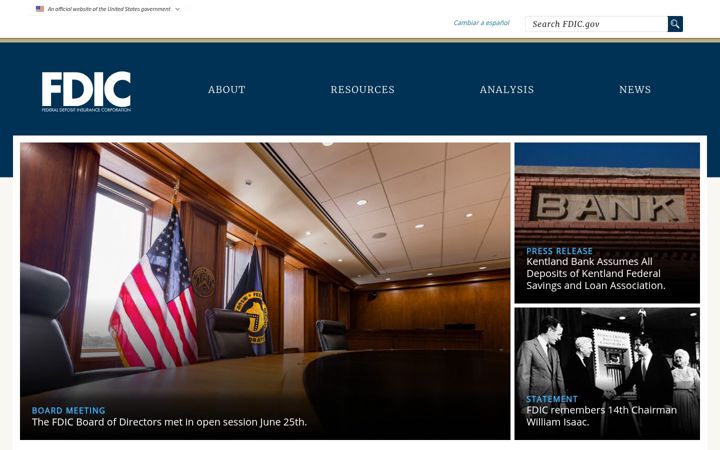 Screenshot ta' fdic.gov