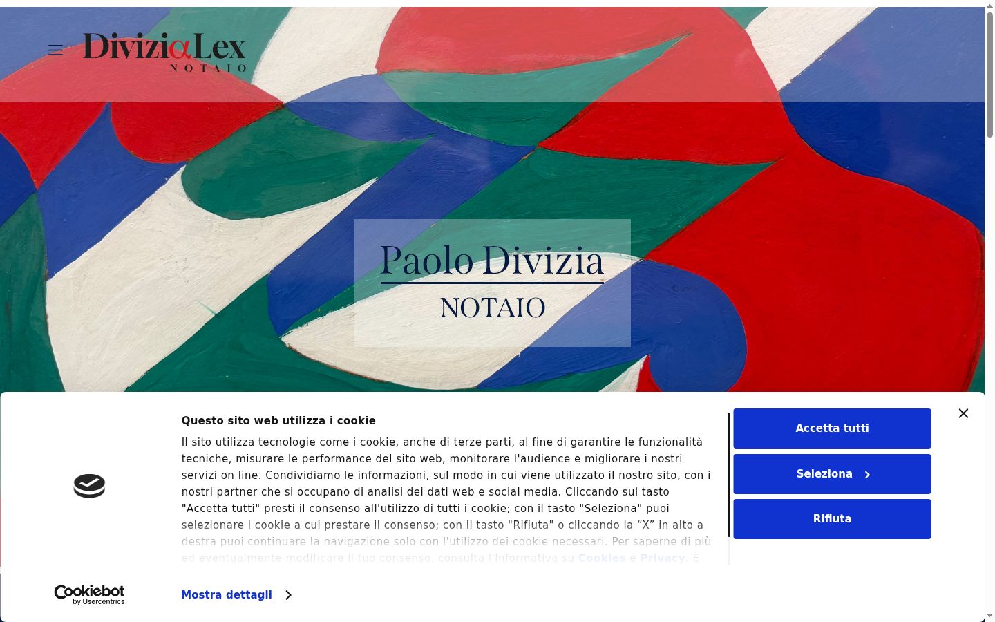Screenshot del banner di consenso mostrato prima di qualsiasi interazione