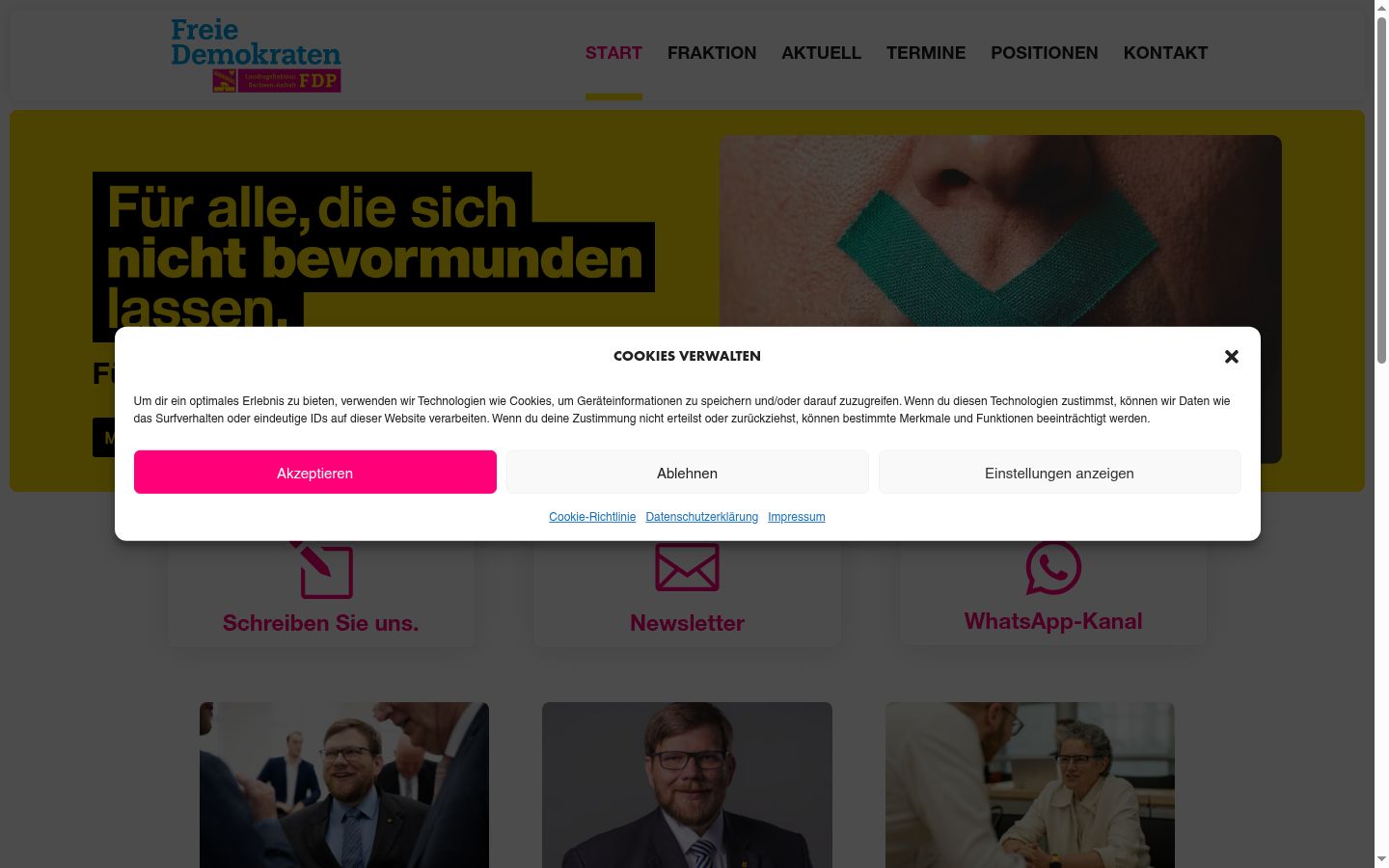 Captura de ecrã do banner de consentimento apresentado antes de qualquer interação