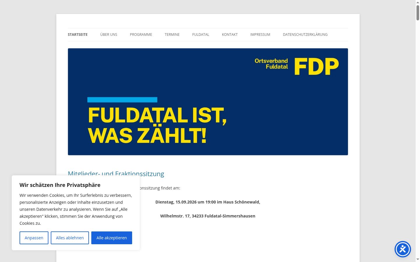 Screenshot of the consent banner shown before any interaction