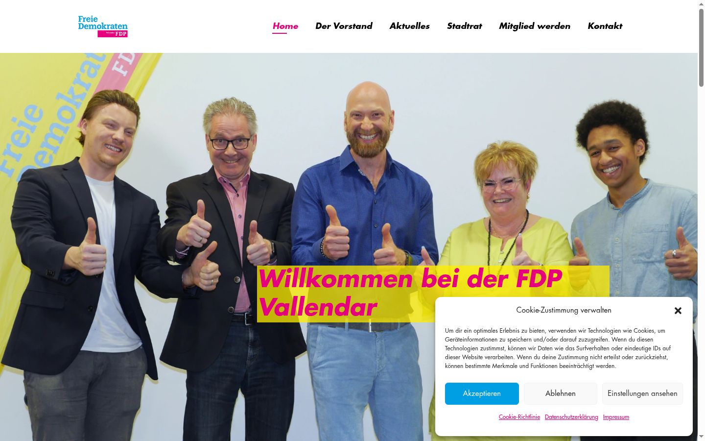 Screenshot des Einwilligungsbanners vor jeglicher Interaktion