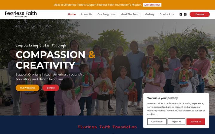 Screenshot of fearlessfaithfoundation.org