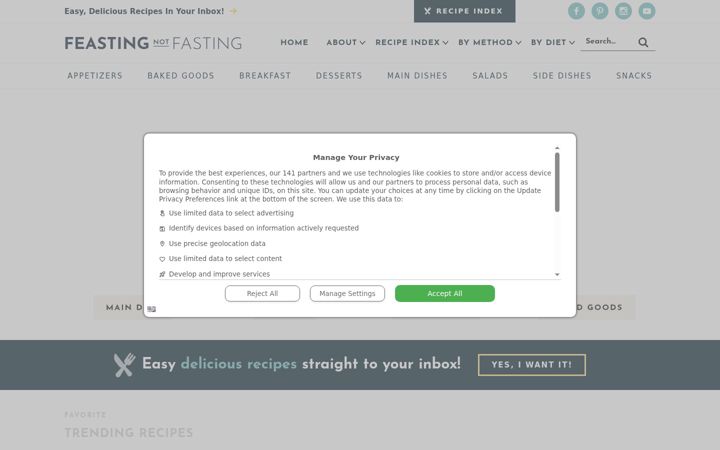 Screenshot of feastingnotfasting.com