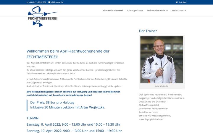 Screenshot ta' fechtmeisterei.de