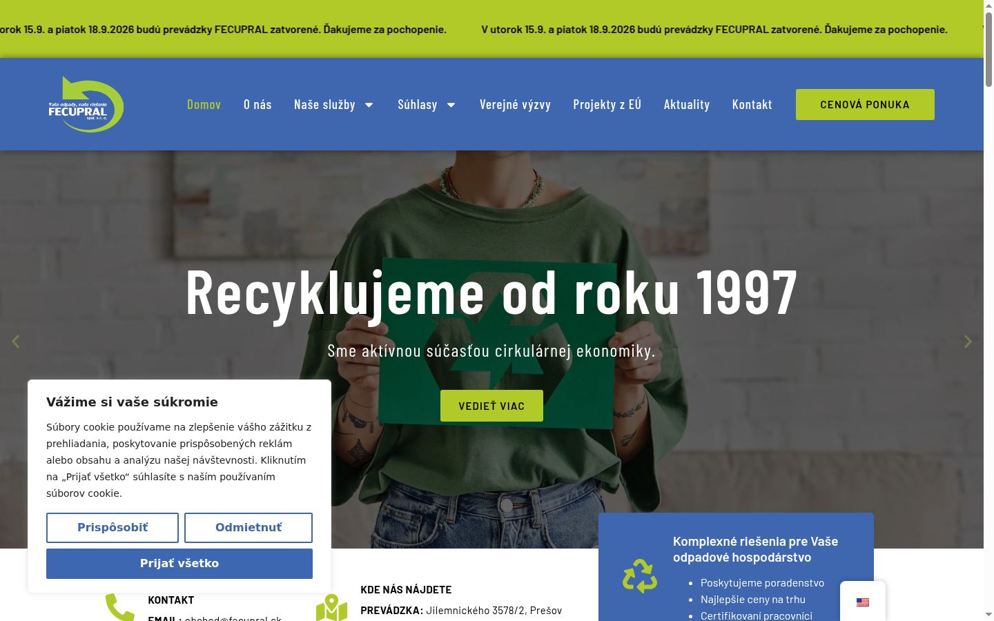 Snimka zaslona bannera za privolu prikazanog prije bilo kakve interakcije