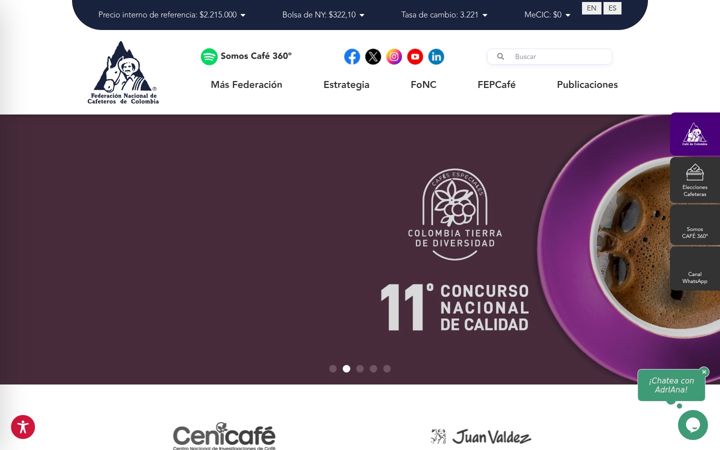Екранна снимка на federaciondecafeteros.org