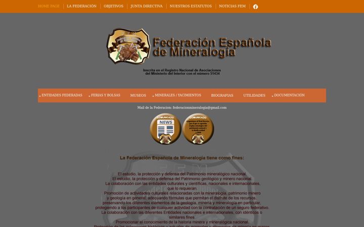 Screenshot of federacionespanolademineralogia.com