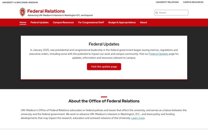 Screenshot of federalrelations.wisc.edu