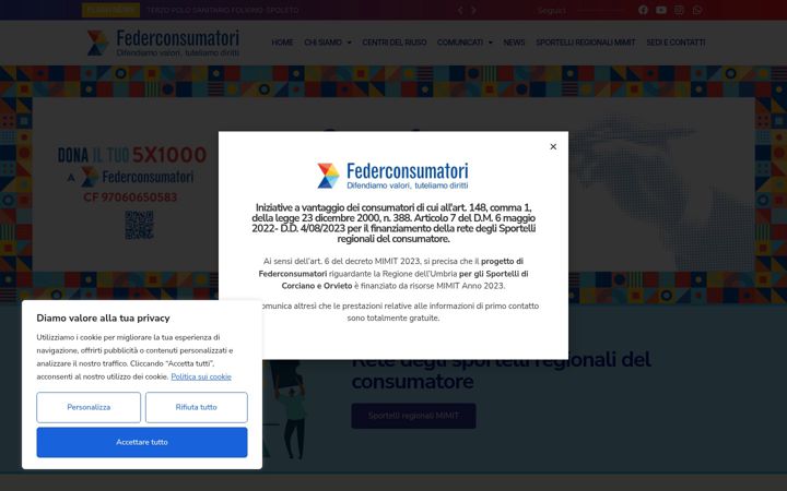 Screenshot of federconsumatoriumbria.it