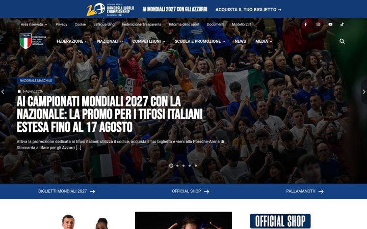 Posnetek zaslona federhandball.it