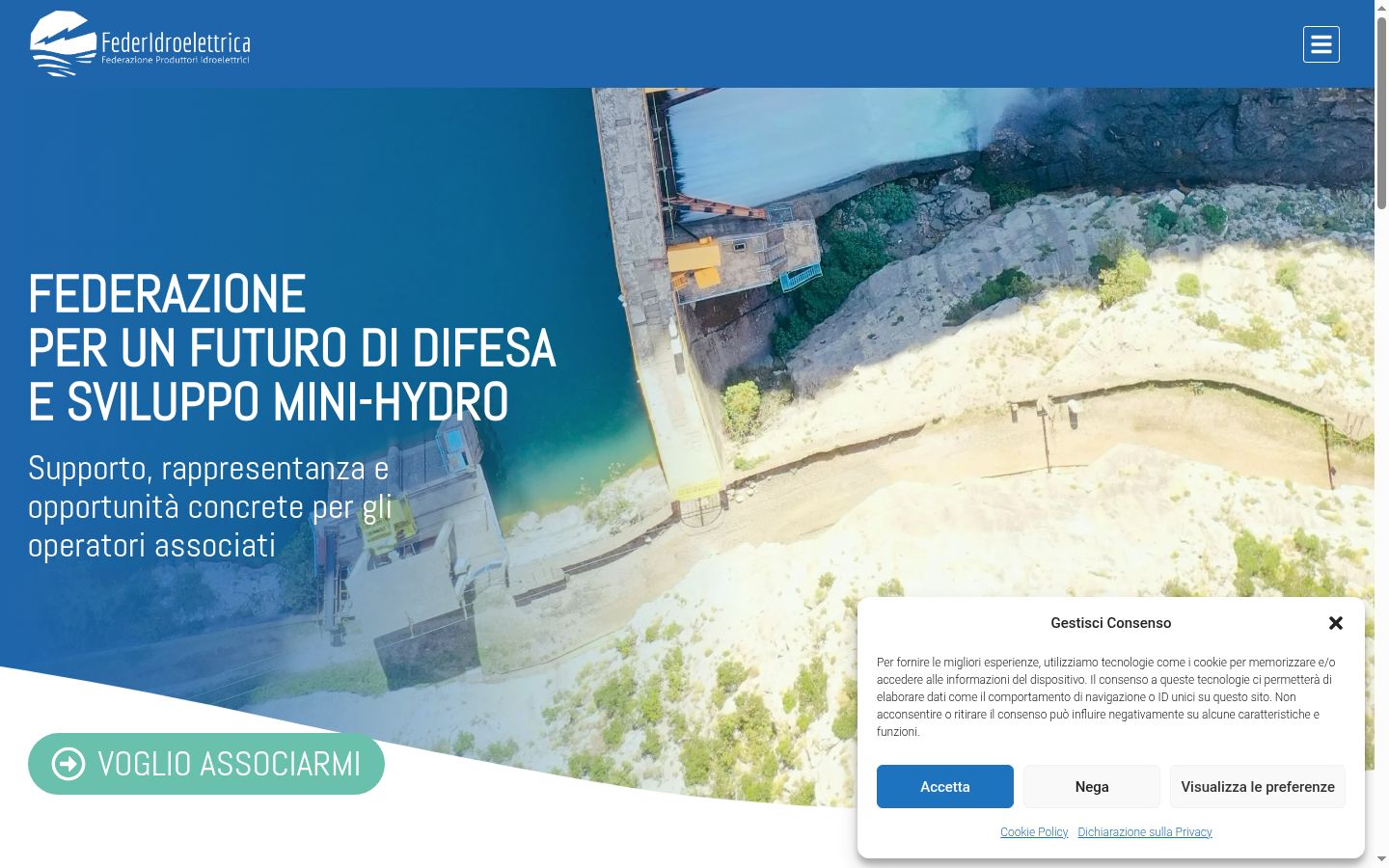 Screenshot del banner di consenso mostrato prima di qualsiasi interazione