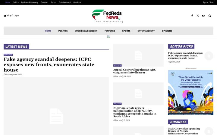 Screenshot of fedredsnews.ng