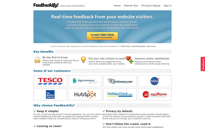 Screenshot of feedbackify.com