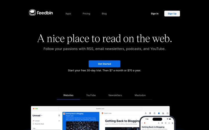 Screenshot of feedbin.com