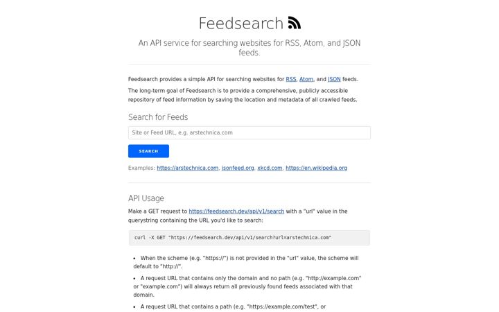 Screenshot of feedsearch.dev