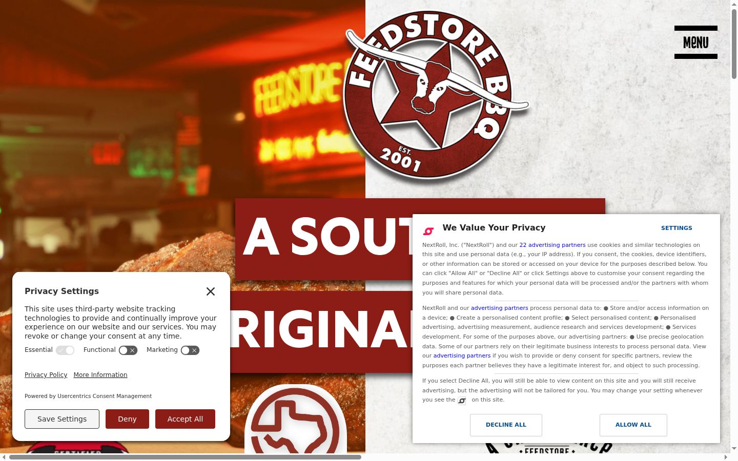 Captura de ecrã do banner de consentimento apresentado antes de qualquer interação